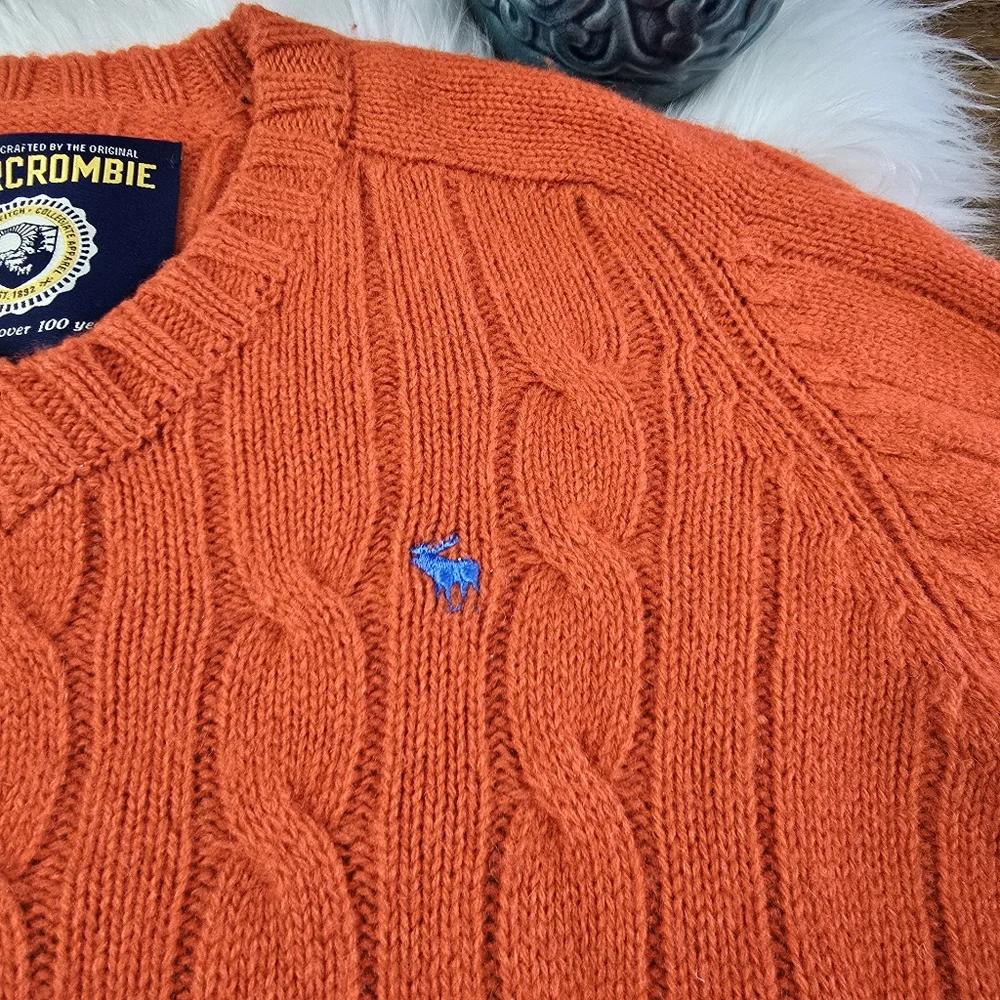 Abercrombie & Fitch Wool Cashmere Orange V neck Cable knit Small